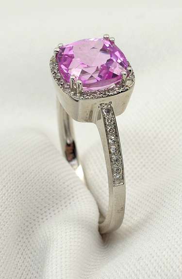 Classy Pink Sapphire & Diamond Ring in 14K WG