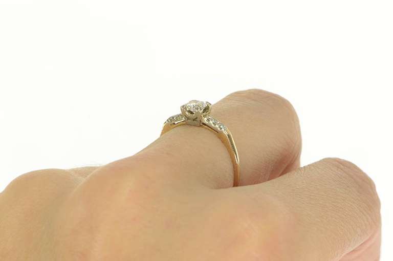 14K Yellow Gold 1940's 0.46 Ctw VVS Diamond Classic Engagement Ring