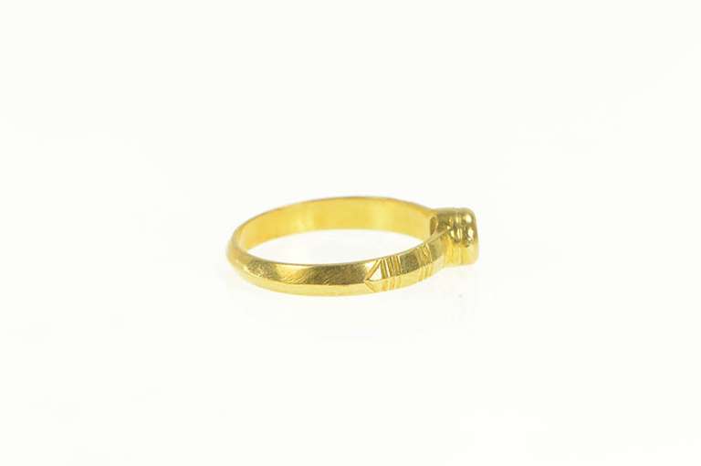 18K Yellow Gold Diamond Solitaire Grooved Band Stackable Ring