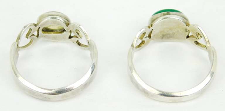 Moonstone & Malachite Sterling Silver Heart Rings