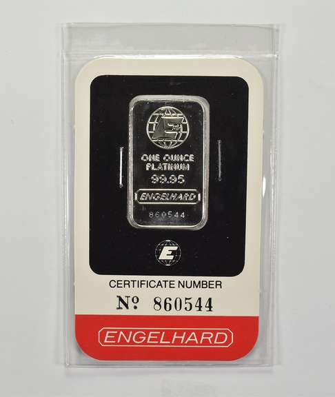 Engelhard 1 Ounce .999 Fine Platinum Bar - COA