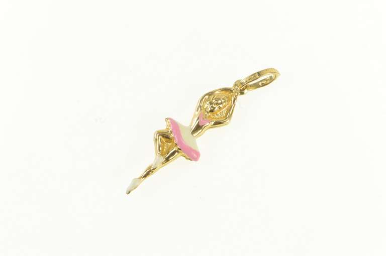 10K Yellow Gold Enamel Pink Ballerina Dancer Ballet Charm/Pendant