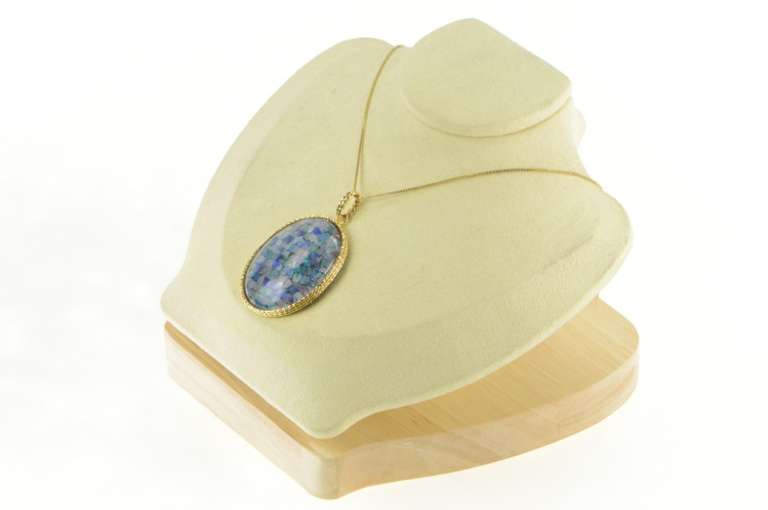 14K Yellow Gold Mosaic Opal Triplet Oval Vintage Statement Pendant