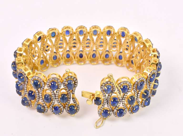 Breathtaking  Brand New European Direct From Manufacturer 50.00CTW Cabochon-Cut Kyanite & 10.00CTW Diamond Bracelet in Gold Plated Sterling Silver