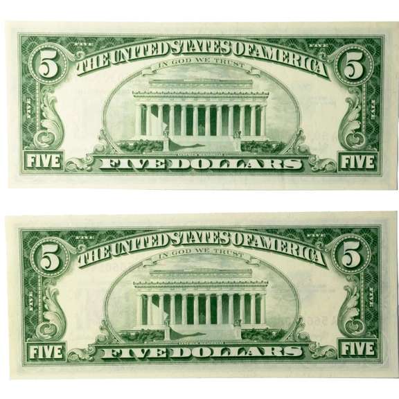 2 CH CU 1953 $5 Red Seal US Notes