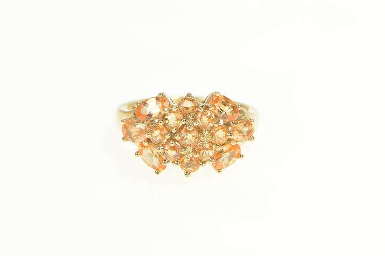 10K Yellow Gold Oval & Round Orange Topaz Cluster Statement Ring