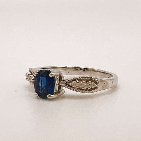 14kt Solid White Gold, Blue Sapphire, & Diamond Cocktail Ring