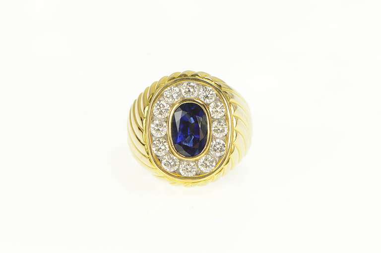 18K Yellow Gold 2.75 Ctw Natural Sapphire Diamond Halo Artisan Ring