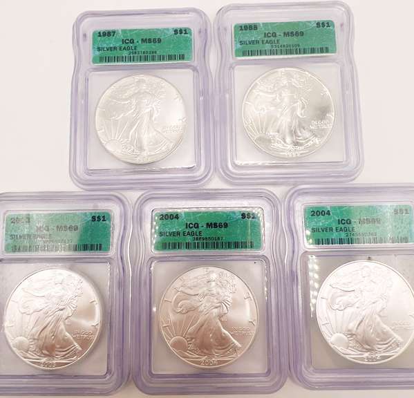5 MS69 ASE silver coins