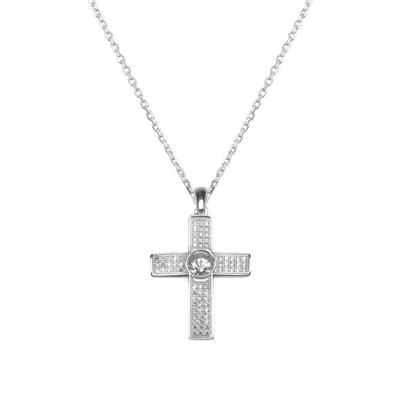 Beautiful Platinum over Sterling silver Cross center stone Dancing pendant