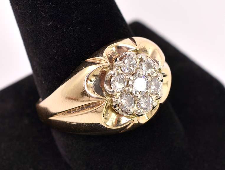 Magnificent Men's Diamond Cluster Ring in 14K Yellow Gold