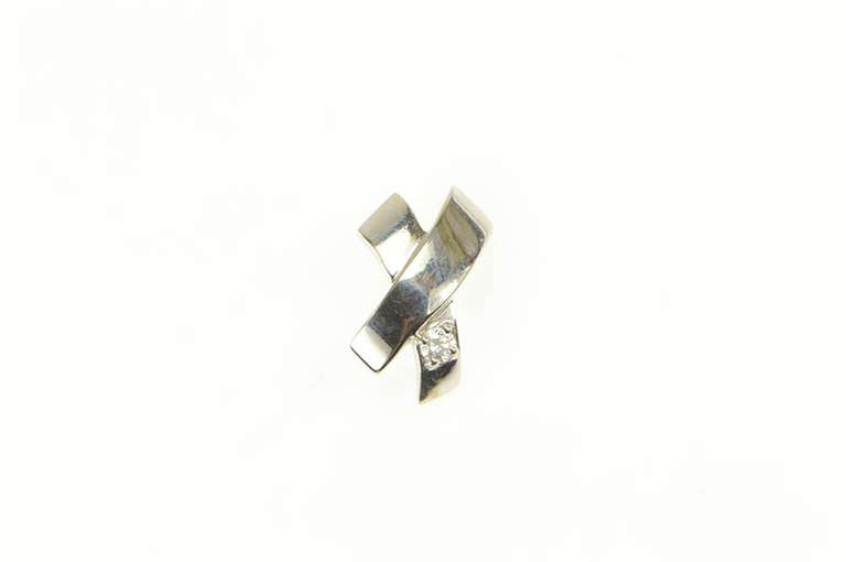 14K White Gold Diamond Inset X Criss Cross Statement Pendant