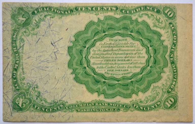 Fifth Issue 10 Cent Green Seal Fractional Currency Note