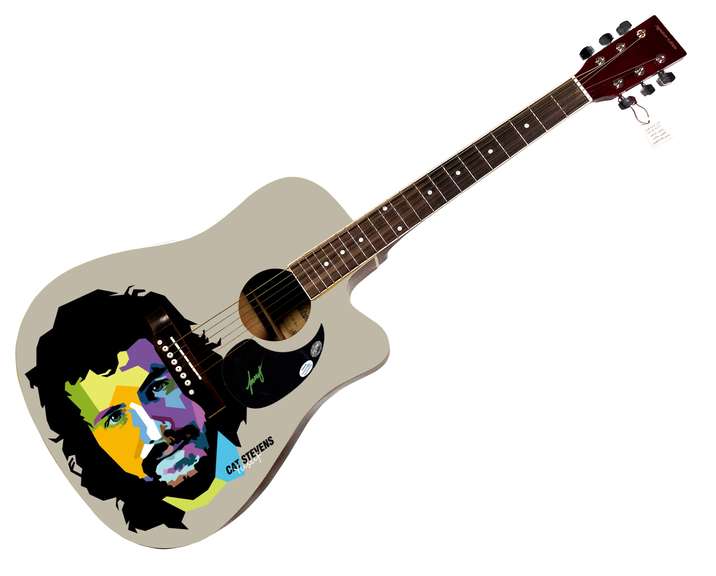 Cat Stevens Yusuf Autographed 1/1 Custom Graphics Photo Guitar ACOA PSA