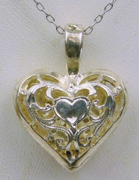 Sterling Filigree Puffy Heart Necklace
