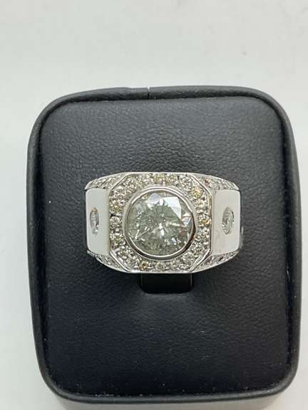 CERTIFIED MENS 14K WHITE GOLD AND DIAMOND RING