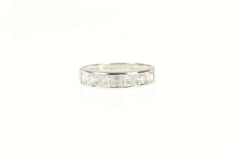 14K White Gold Princess Seven Stone Travel CZ Wedding Band Ring