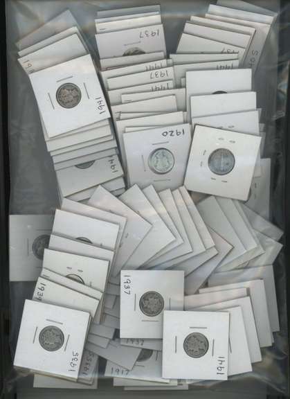 Large lot of 100 assorted mixed date silver Mercury Dimes