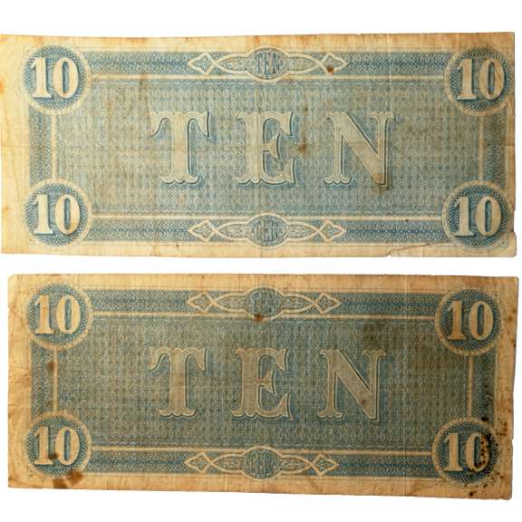2 1864 Series $10 Confederate States Notes