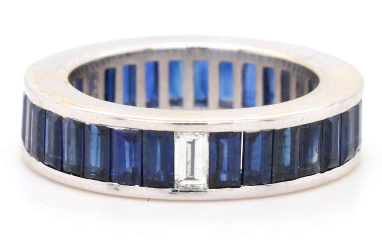 Favero 0.39ctw Baguette Diamond & 5.40ctw Baguette Sapphire Eternity Ring in 18K