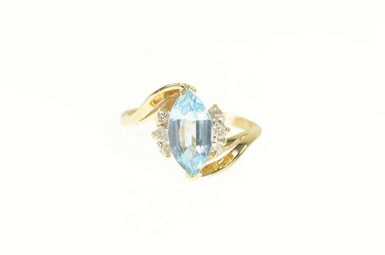 14K Yellow Gold Marquise Blue Topaz Diamond Accent Bypass Ring