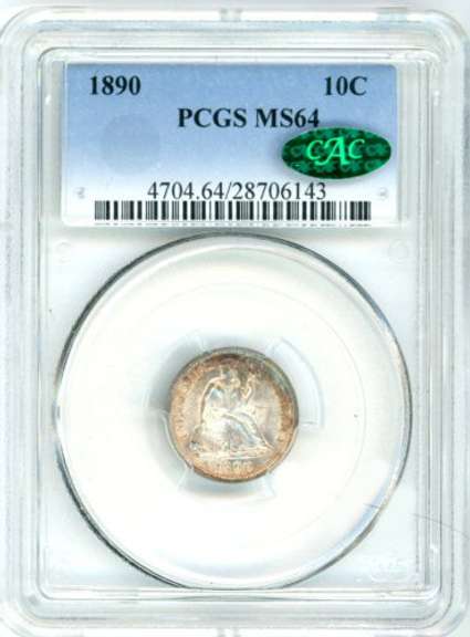 1890 Liberty Seated Dime in PCGS MS64 CAC