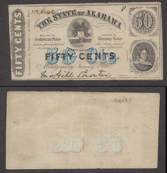 The State of Alabama 50 Cent Obsolete 1863