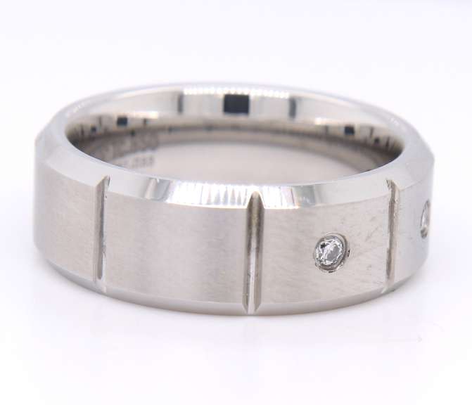 Triton 8mm Tungsten Carbide Bevel Edge Satin Finish Comfort Fit Diamond Band