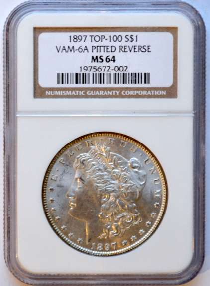 1897 Top 100 Vam 6A Pitted Reverse MS 64 Morgan
