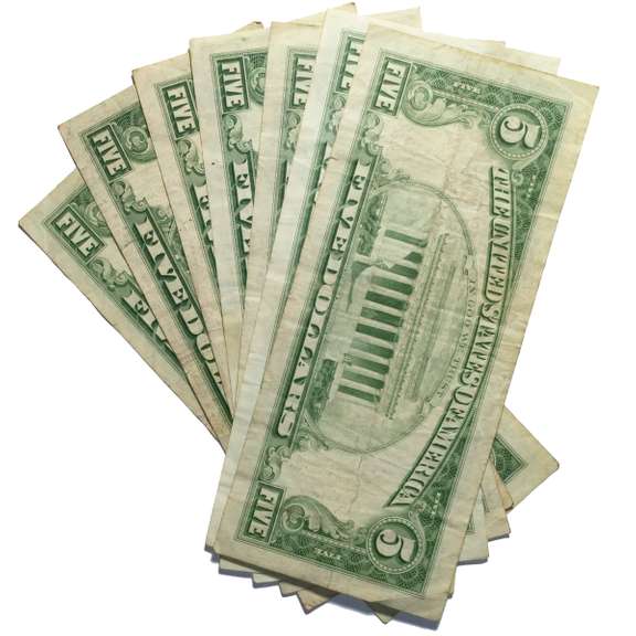 7 Red Seal $5 US Notes