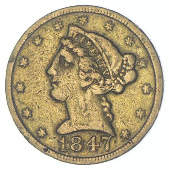 1847-C $5 Liberty Head Gold Half Eagle - Cleaned
