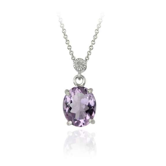 Amethyst and Diamond Pendant in Sterling Silver