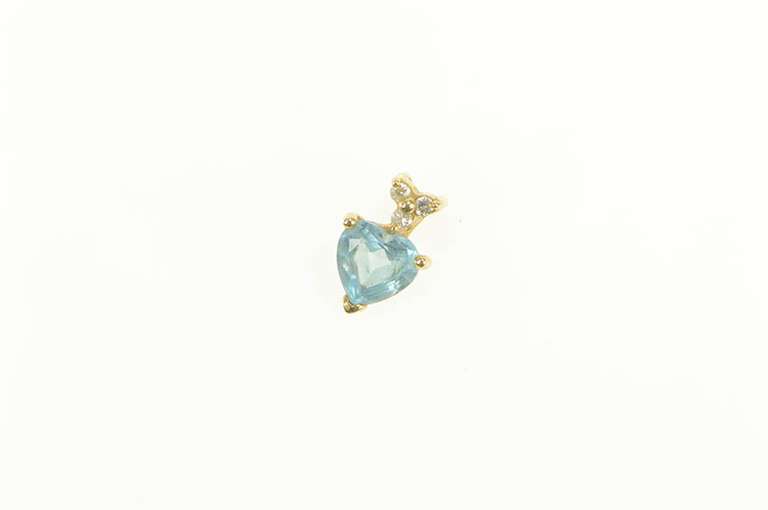 14K Yellow Gold Heart Blue Topaz Diamond Cluster Love Pendant