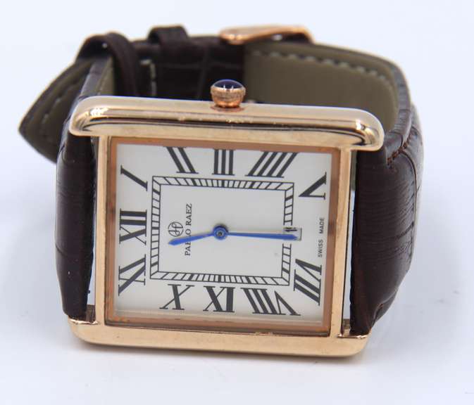 Pablo Raez Stainless Steel Watch with Brown Leather Strap Watch