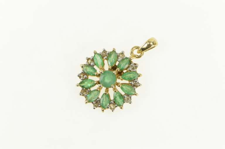 Sterling Silver Marquise Emerald White Sapphire Circle Pendant