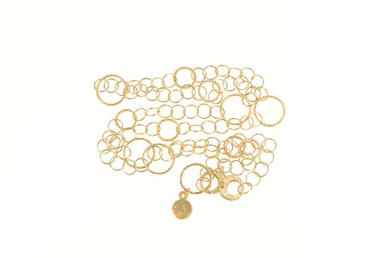 18K Yellow Gold Designer Textured Round Layered Chain Necklace