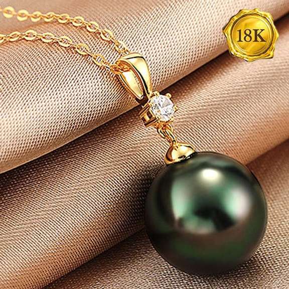 8-9MM TAHITIAN PEARL & DIAMOND 18KT GOLD PENDANT CLARITY