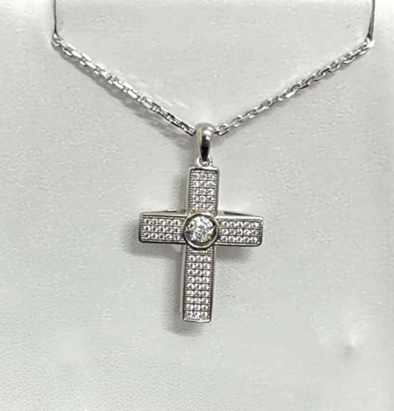 Beautiful Platinum over Sterling silver Cross center stone Dancing pendant