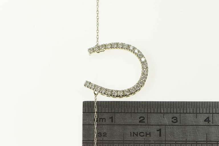 14K White Gold 0.37 Ctw Diamond Horse Shoe Good Luck Necklace