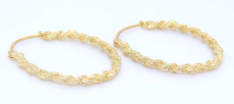 Charming Yellow Gold Twisted Hoop Earrings