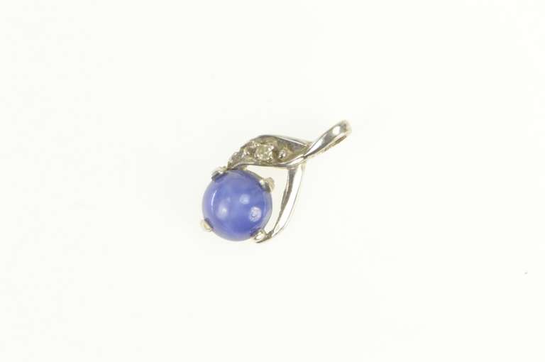 10K White Gold Syn. Blue Star Sapphire Diamond Accent Pendant