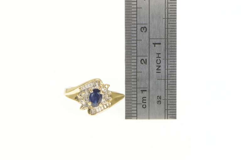 14K Yellow Gold Oval Sapphire Diamond Bypass Engagement Ring
