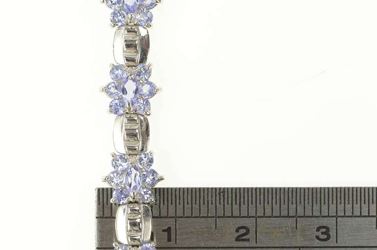 14K White Gold Tanzanite Round Flower Cluster Tennis Bracelet
