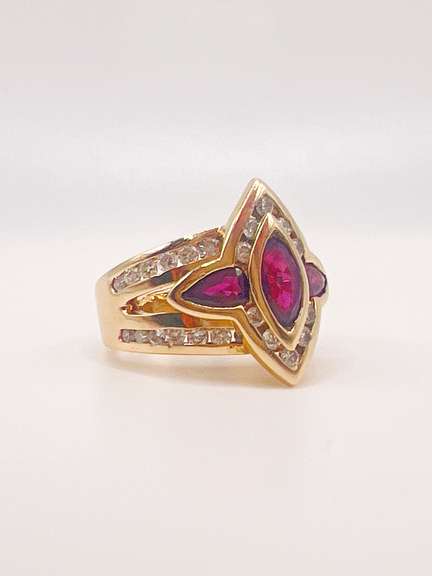 14kt Solid Yellow Gold, Ruby, & Diamond Ring