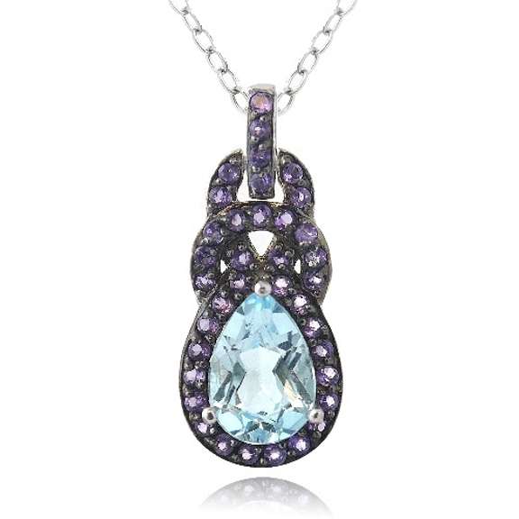 Blue Topaz & Amethyst Necklace in Sterling Silver