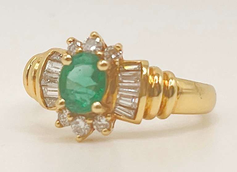 18kt Solid Yellow Gold, Emerald, and Diamond Ring