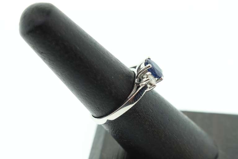 14kt Solid White Gold, Blue Sapphire, & Diamond Ring