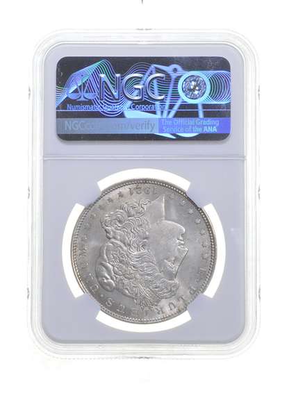 Mint Error MS63 1921 Morgan Silver Dollar - REV Struck Thru Graded NGC