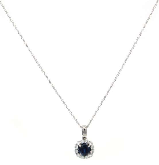 1.27ct Round Sapphire and 0.45ctw Diamond Frame Pendant Necklace in 14K