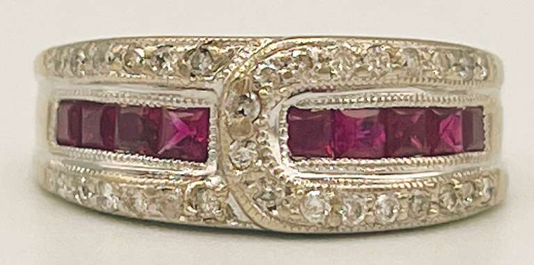 14kt Solid White Gold, Ruby, and Diamond Ring